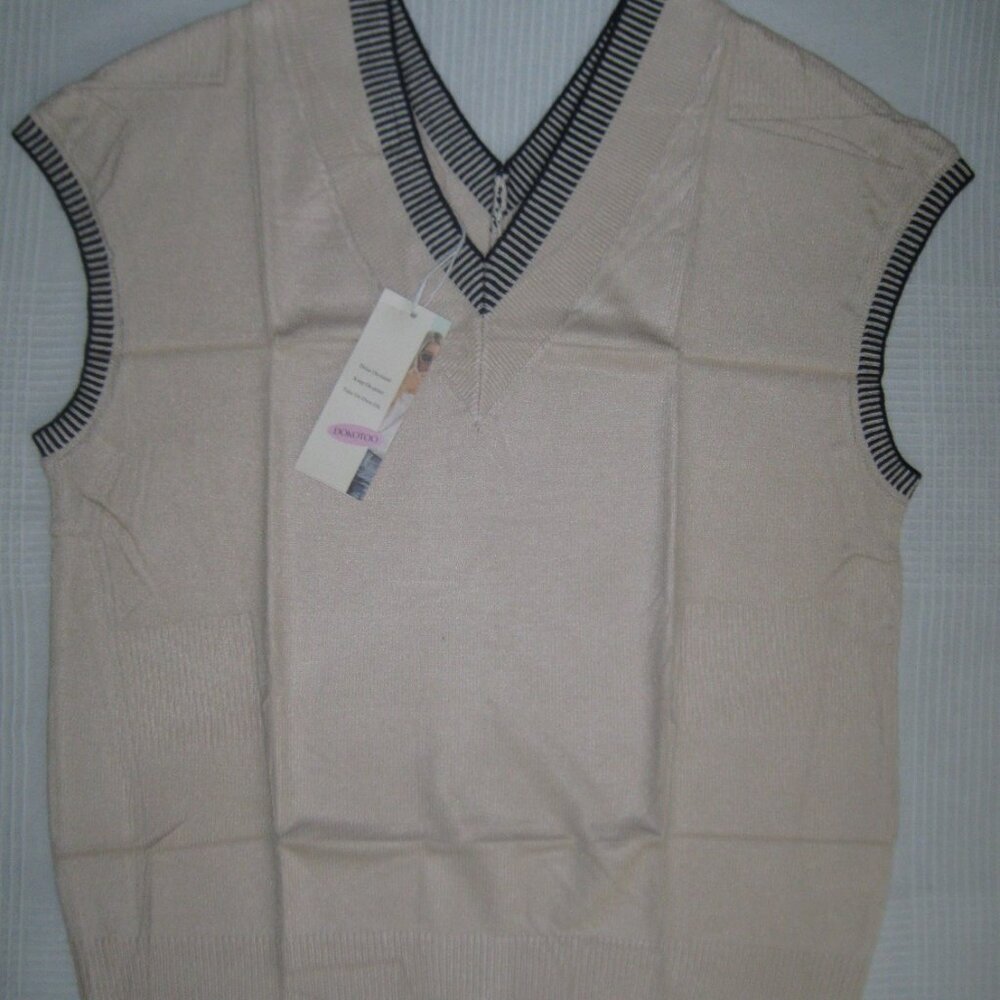 New V Neck Sleeveless Sweater Vest Dokotoo Women Beige Business Casual Pullover
